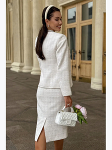 <span class=keywords><strong>Blazer</strong></span> da <span class=keywords><strong>donna</strong></span> elegante <span class=keywords><strong>in</strong></span> <span class=keywords><strong>Tweed</strong></span> due pezzi con girocollo e gonna Midi aderente per ufficio - Product Image 3