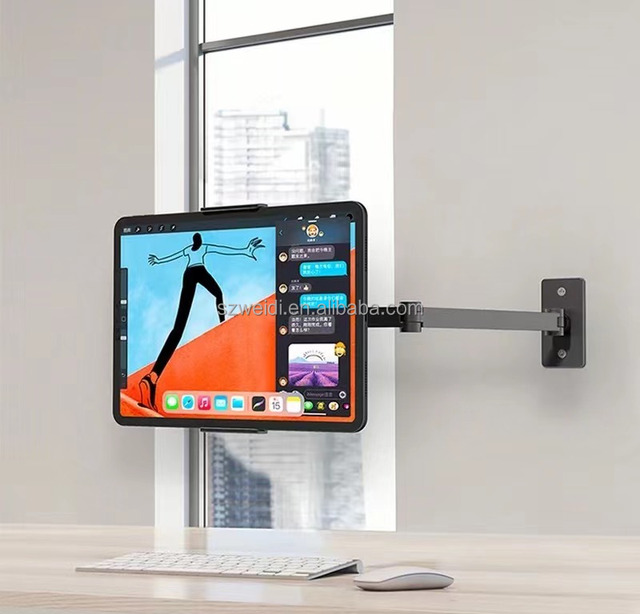 New Adjustable Wall Mount Tablet Stand Long Arm Stretchable Metal Cell Phone Wall Holder for iPhone iPad Pro