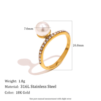 Bague fine en acier inoxydable plaqué or avec perle et zircon, design épuré, bijou tendance Dreamshow