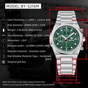 Benyar 5216 Multifunctional Men's Quartz <b>Watch</b> Stainless Steel Strap Alloy Case Chronometer 30M Waterproof Luminous Wristwatch - Product Image 4