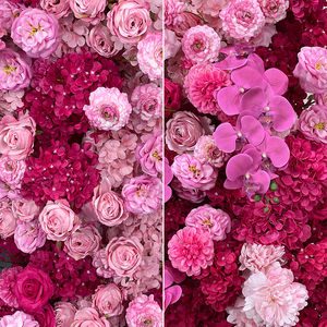 Arco floral de lujo estilo cascada con flores artificiales fucsia y color rubor, telón de fondo romántico para la entrada de la boda - Product Image 4