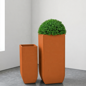 Fioriera <span class=keywords><strong>in</strong></span> Fibra di Argilla e <span class=keywords><strong>Cemento</strong></span> Stile Europeo, Grande e Alta, Quadrata, per Arredamento Casa, Vaso da Terra con Fori di Drenaggio - Product Image 4