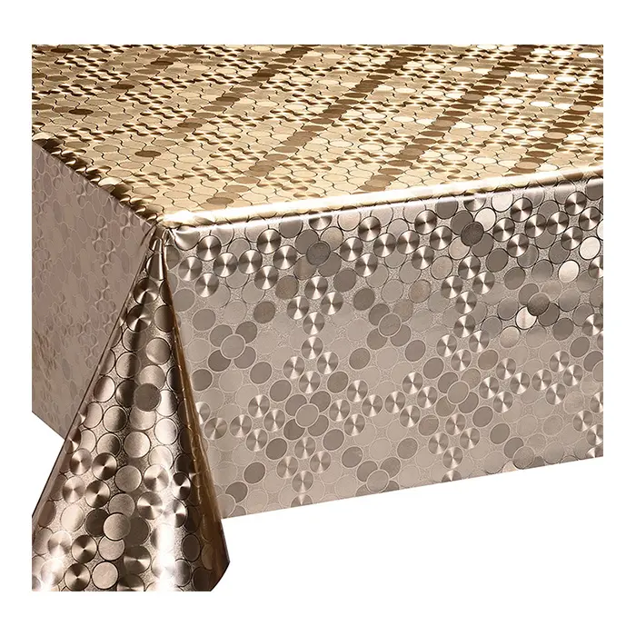 Factory Manufacture PVC Soild Metallic Nonwoven Gold Tablecloth Embossed Table Cloth