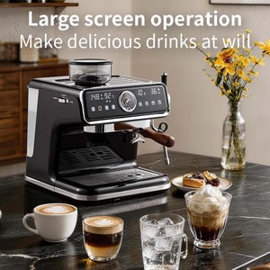 Machine à expresso avec moulin intégré, machine à café semi-automatique, cafetière rétro en acier inoxydable, jauge de pression, buse vapeur - Product Image 6
