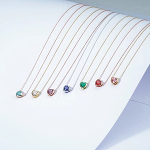 Forma de corazón 10K 14K Oro 1mm cadena 8x8MM laboratorio rubí piedra preciosa colgante collar para mujer - Product Image 3