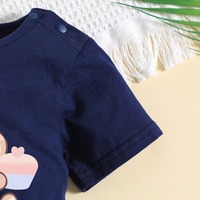 Romper Bayi Summer Infant Motif Beruang Kecil Biru Tua 100% Katun Lengan Pendek Kancing Tekan di Selangkangan Pakaian Bayi Romper