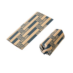 Envoltorios para Monedas de 25 Dólares, Color Gris con Rayas, Papel Kraft Premium, Codificación por Colores ABA, para Manejo de Monedas en Bancos y Comercios - Product Image 1