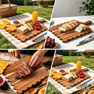 Tabla de cortar de madera de acacia con mango, forma rectangular, para queso, pizza, carne, fruta, pan, repostería y uso en charcutería. - Product Image 3