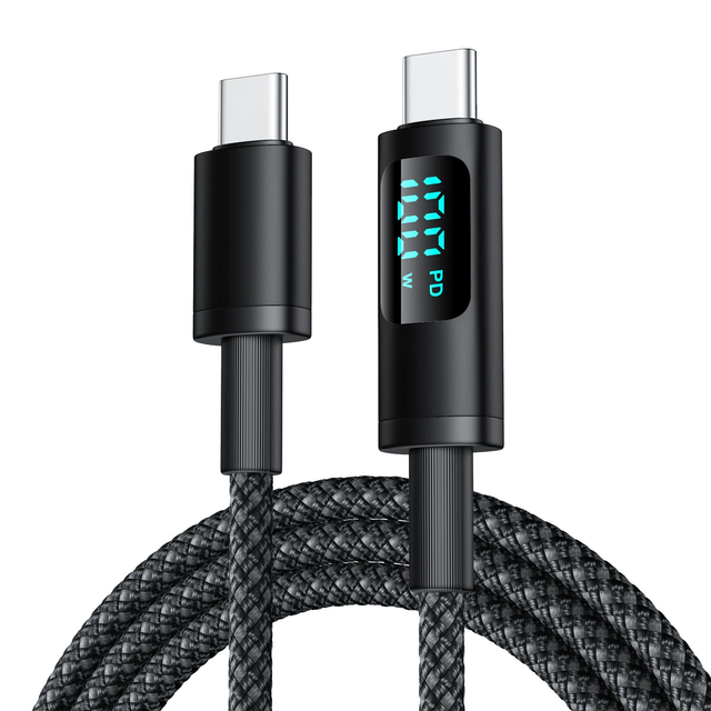 PD 100W USB C Data Cable Nylon Braided Digital Display Fast Charging 5A Type C Fully Compatible with IPhone Samsung 1m 2m