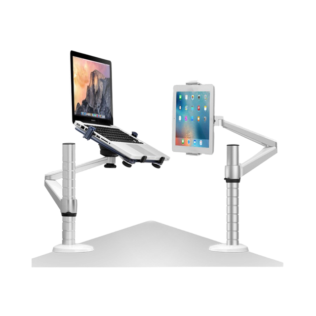 2 in 1 Dual Arm Aluminum Alloy Tablet PC & Laptop Stand with Adjustable Height Foldable Laptop Desk
