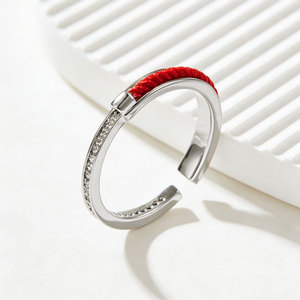 Lucky Red String Open Ring Gold Micro Pave Zircon Adjustable Index Finger Ring For Women - Product Image 4
