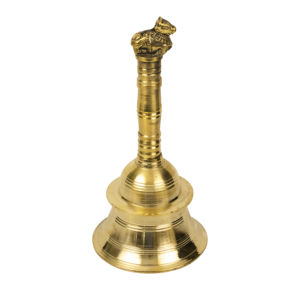 Traditional Large Brass Bell With Nandhi Idol Antique Finish Temple Ghanti Perfect For Home <b>Mandir</b> Vastu Rituals - Product Image 1