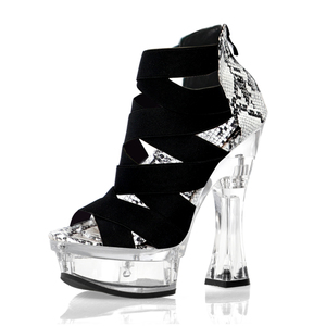 Chaussures gothiques pour femmes, modèle de podium, talon épais de 14 cm, bout ouvert, style exotique, talon épais, semelle en cristal, gladiateur - Product Image 1