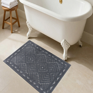 Alfombra de baño y tapete de jacquard de algodón Crom Model gris oscuro de 60x100cm, alfombra lavable de primera calidad, suave y altamente absorbente, hecha en Turquía. - Product Image 1