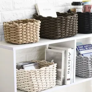 Eco-friendly Useful Hand Made Woven Cotton Rope Basket Multi-color Foldable Sundries Storage Basket With Handles