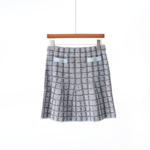 S*P 2026 Nuovo <span class=keywords><strong>Set</strong></span> Primaverile ed Estivo: Camicia Blu a Quadri in Maglia Diamantata e Gonna a Quadri per Donna - Product Image 3