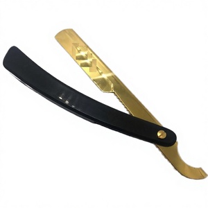 ที่ใส่ใบมีดโกนหนวดสแตนเลสแบบพลาสม่าผงทองดำ ใบมีดตุรกี ใบมีดตรง พับได้ สำหรับโกนหน้าและโกนบิกินี่ สำหรับผู้ชาย - Product Image 2