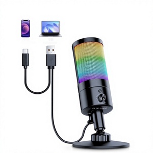 USB-gamingmicrofoon RGB-verlooplicht bureaustandaard volumeknop voor podcast livestream spraakopname fabrieksgemaakt - Product Image 1