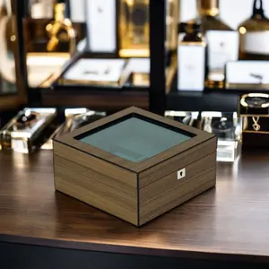 Hot Sale Luxury Custom Logo 4 Slots Walnut Wooden Watch and Cufflinks Display Box with Key Lock Set Made from Wood