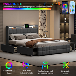 <span class=keywords><strong>Lit</strong></span> à lumière LED king size avec rangement 4 tiroirs - Product Image 2