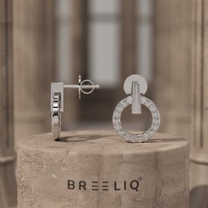 Boucles d'oreilles pendantes BREELIQ en or jaune 14 carats avec diamant rond, cercle ouvert, 0,16 CT VVS2 couleur G, diamant taille rond - Product Image 3