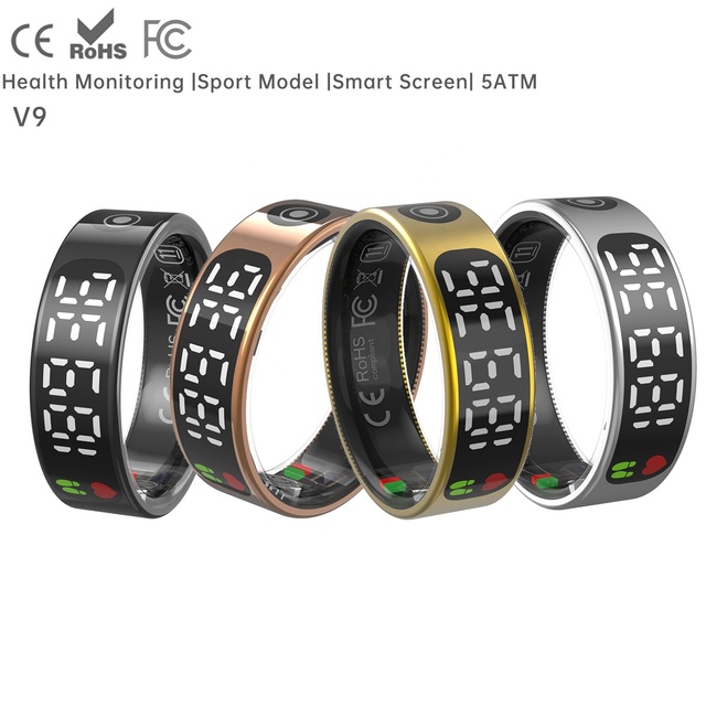 With a Screen V9 Smart Ring Android Continuous Heart Rate Tracking Sleep Call Tracking Alerting Your Health App Controlled 5ATM