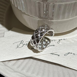 Bague Géométrique en Argent Pur S925 Wenchi, Design Vintage Original, Simple et Tendance, Large, Zircon, Modèle Ouvert Ajustable - Product Image 1