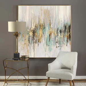 Abstract Oil Painting Gold Frame Rectangle Modern Nordic Style Wall <b>Art</b> for Living Room Entryway Decor - Product Image 1
