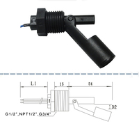 Usine M12 M16 Commutateur de niveau d'eau à flotteur horizontal en plastique de 1/2 pouces/capteur de niveau de liquide monté sur le côté pour alarme de réservoir d'huile d'eau