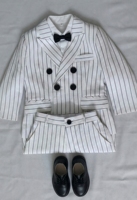 Ensemble de costume pour garçons Bonbiti Vietnam, style européen, en lin tissé, à rayures fines blanches, double boutonnage, 2 pièces (blazer)