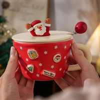 Tasse à café en céramique avec couvercle et dessin animé mignon du père Noël, cadeau de Noël créatif, tasse d'eau pour couple, vente en gros