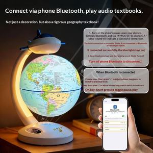 Globe terrestre flottant à lévitation magnétique en plastique MILI avec haut-parleur, lumière LED, horloge rotative à 360°, carte du monde éducative, géographie - Product Image 4