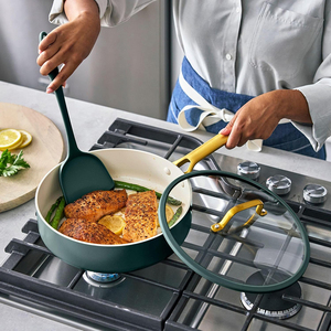 High Quality Modern <b>Ceramic</b> Coated Non-Stick <b>Pots</b> Pans Stainless Steel Handle 10-Piece Aluminum Induction Green Cookware Set - Product Image 4