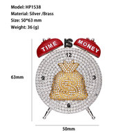 Hip Hop Full Iced Out Cubic Zircon Diamante Chapado en oro 925 Plata Rojo Despertador Dinero Colgantes para hombres