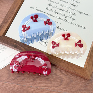 High Quality Red Blue White Cherry <b>Bow</b> Hair Accessories Red Cherry Eco-Friendly Women's Acetate Hair Claw <b>Clip</b> - Product Image 1
