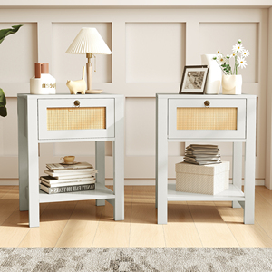 Table de chevet moderne en bois avec tiroir, étagère de rangement ouverte, plateau imperméable, bouton en laiton, table de chevet pour chambre à coucher, maison, hôpital, salle à manger - Product Image 1