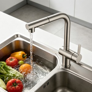 Modern Pull Out <b>Spray</b> Kitchen Faucet Single Handle Deck <b>Mounted</b> Brushed Nickel Ceramic Valve Core 2.0-2.9gal/m - Product Image 1