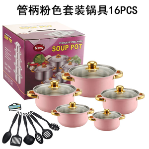 焦げ付き防止ステンレス製ストックポットセットビッグスモール16個入りクッキングポットセットキッチン調理器具ポットパンターナー付き - Product Image 4