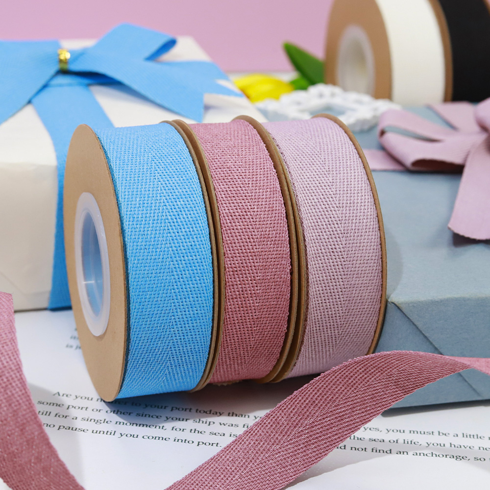 New Recycled Materials Custom Width Eco Friendly Paper Ribbon Decoration Logo Printed Gift Craft Herringbone Ribbon for Packing