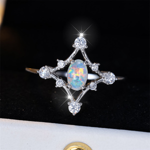 Opale de feu blanche petite bague en pierre ovale véritable 925 bagues en argent Sterling pour les femmes alliance mariée fiançailles bijoux fins cadeaux - Product Image 3