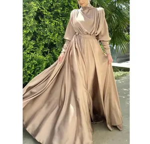 Muslim Wear Manufacturers Custom Dubai Muslim Satin Modest Wedding Party Prom Evening Maxi Dress For Ladies