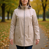 Veste coupe-vent réversible HDJ FD-02 pour femme, grande taille, longue, à capuche, avec fermeture éclair, style utilitaire, automne