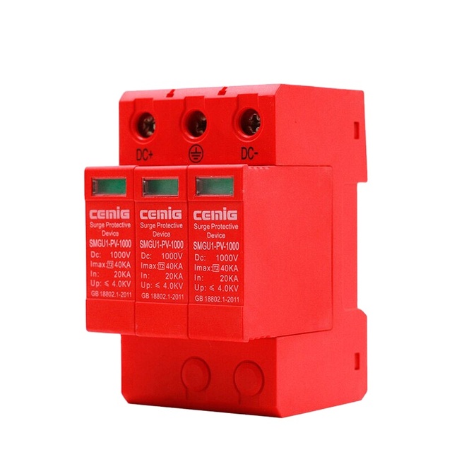 Cemig T2 DC SPD 3P 20kA/40kA 500V/800V/1000VDC Surge Protective Device for Solar System Use with CE Approval