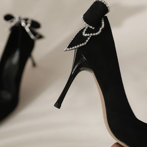 Zapatos de Tacón Negros de Última Moda para Mujer, Talla 33, con Punta Cubierta y Lazo de Cristal - Product Image 2