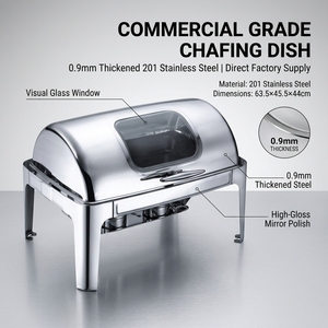 Plat à réchaud rectangulaire en acier inoxydable avec couvercle visible, chauffe-plats à alcool pour buffet, idéal pour hôtels, restaurants et traiteurs - Product Image 2