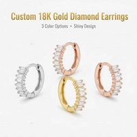 Boucles d'oreilles créoles Good Century en or massif 18 carats avec diamants de laboratoire taille baguette, bijoux raffinés scintillants pour elle, vente en gros