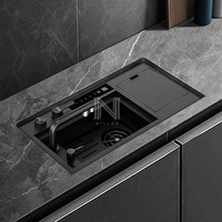 Grifo de Cocina Inteligente 6532 para Fregadero Cuadrado de un Solo Tazón, Acero Inoxidable 304, Revestimiento Nano Negro, Diseño Moderno, Hecho a Mano, Mini