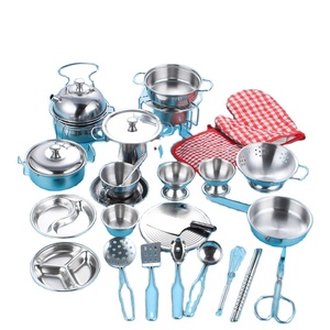 Hor Sell Mini kitchen toy set Real cooking children play house stainless steel simulation kitchenware
