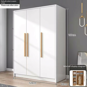Moderner Nordischer Doppeltüriger Holzkleiderschrank, Platzsparender Schlafzimmerschrank mit Regalen für Apartments und Hotels - Product Image 4