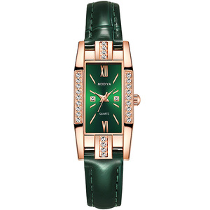 Reloj de cuarzo con diamantes para mujer, de forma cuadrada, elegante, con correa de cuero original. - Product Image 3